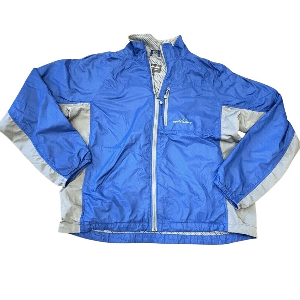 Eddie Bauer Windbreaker Jacket Women XL Blue Gray Gorpcore Hiking Outdoor